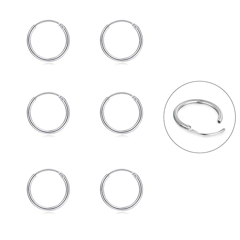 EPIRORA Silver Hoop Earrings- Cartilage Endless Small Hoop Earrings Set for Women Men, 3 Pairs of Hypoallergenic 925 Sterling Silver Tragus Earrings Nose Lip Rings (3 Pairs(10mm*3)) - Image 1